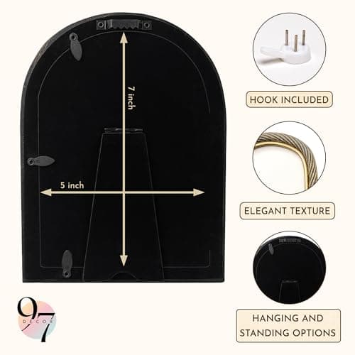 97 Decor Rustic 5x7 Gold Picture Frame- Gold Vintage Frame 5x7, Antique Ornate Photo Frame 5 By 7 Picture Frames, Arch Frames For Tabletop And Wall Hanging - Thumbnail 4