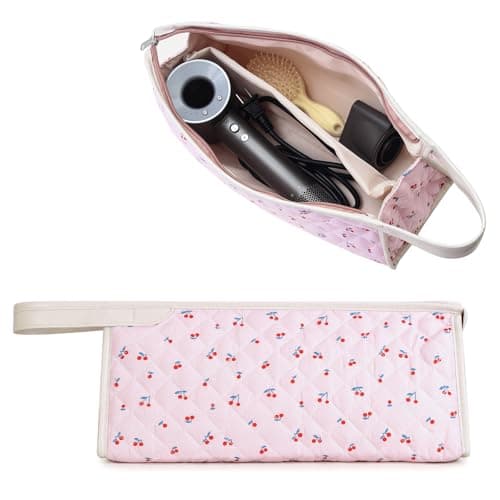 YATFRIK Large Quilted Travel Case, Floral Carrying Storage Bag Hair Dryer and Attachments, Portable Hair Tool Bag with Handle - Image 1
