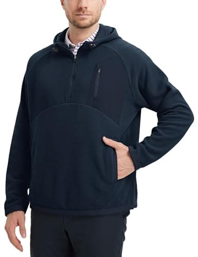 M MAELREG Mens Quarter Zip Hoodie Heavyweight Microfleece Warm Casual Hooded Golf Quarter Zip Fleece Hoodie Men Navy - Image 1