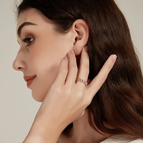 SHINYSO 14K Gold Plated Wedding Bands for Women Round Cubic Zirconia Half Eternity Stackable Engagement Promise Rings for Her Size 6 - Thumbnail 4