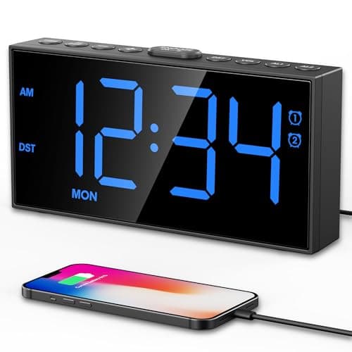 PPLEE Digital Alarm Clocks for Bedrooms Heavy Sleepers, 2 Alarms,Upgrade 7-5-2 Mode, Large Number Alarm Clock with USB Charger Ports,12/24H,Memory Function, Dimmable Simple Alarm Clock for Kids Senior