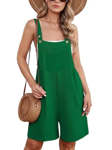 Moodclo Women's Summer Rompers Green Large Casual Adjustable Loose Short Overalls with Pockets Jumpsuits For Women 2026 Beach Vacation Outfits - Image 1