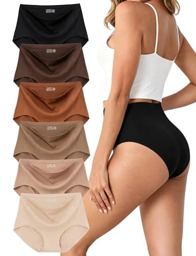 MCOWOD Womens Underwear, Seamless Underwear for Women, Briefs High Waisted, Size XL, Multicolor, 6 Pack - Image 1