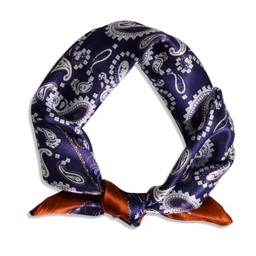 Ciormis 100% Mulberry Silk Scarf- 21" Navy Blue Paisley Patterned Neck Hair Silk Scarves Lightweight Bandana Neckerchief for Hair Purse Bag with Gift Box - Image 1