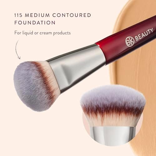 BK BEAUTY 115 MEDIUM CONTOURED FOUNDATION BRUSH – Contoured Foundation Brush for Liquid Makeup - Foundation Makeup Brushes - Face Brush For Liquid Or Cream Foundation - Thumbnail 4