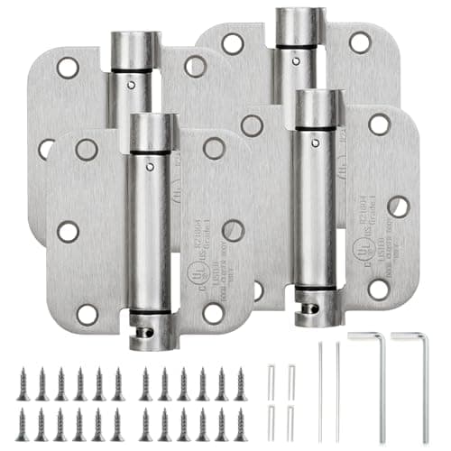 Sophia 4 Pack Self-Closing Door Hinge 3.5 Inch Rounded 5/8 Radius, Spring Loaded Hinges Adjustable Tension, Automatic Door Closer Hinge for Residential Standard Doors, Satin Nickel, UL Listed - Image 1