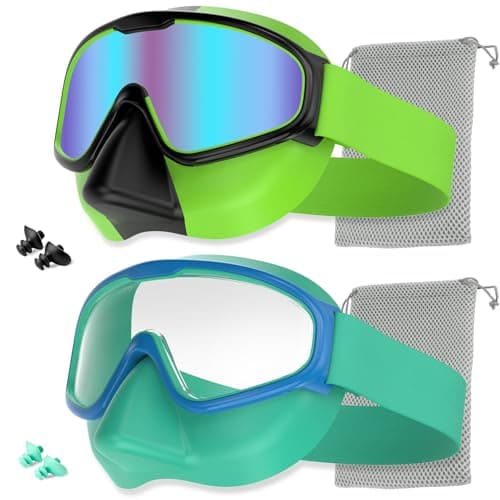 Aegend 2PCS Swim Goggles with Nose Cover,Kids Swimming Goggles with Fabric Strap,Wide View No Leaking Pool Goggles for Kid Youth Adult