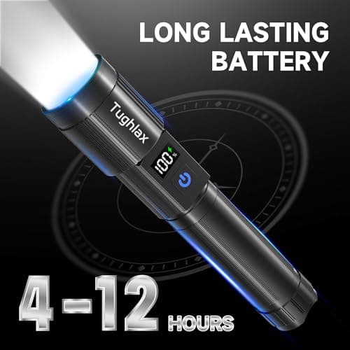Tughlax 4Pack Rechargeable Flashlights High Lumens 10000LM, Super Bright Flashlight with LCD Digital Display, 5 Modes Adjustable Flash Light, LED Flashlight Powerful, Tactical Flashlights for Home - Thumbnail 6