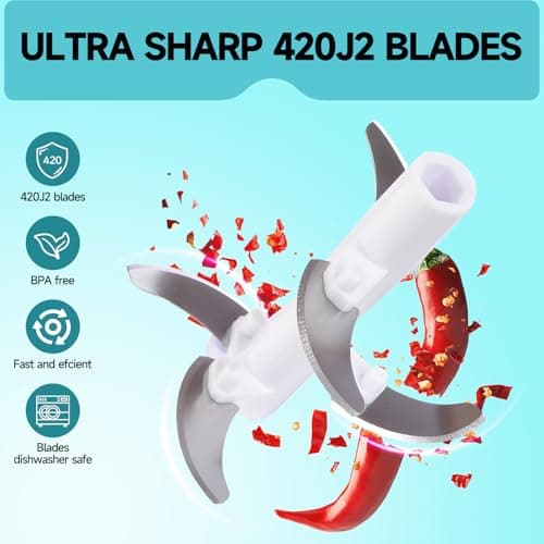 Ziweaye Manual Food Processor Vegetable Chopper, Portable Hand Pull String Garlic Mincer Onion Cutter for Veggies, Ginger, Fruits, Nuts, Herbs, etc., （900ml,Gray-blue） - Thumbnail 4