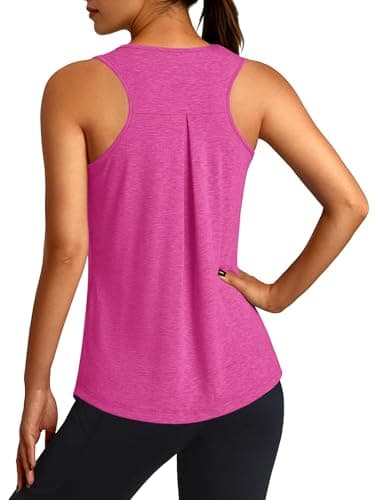 3rd hill Workout Tank Tops for Women Racerback Sleeveless Yoga Top Loose Fit Gym Shirt Running Athletic Tanks Rose Red L - Image 1