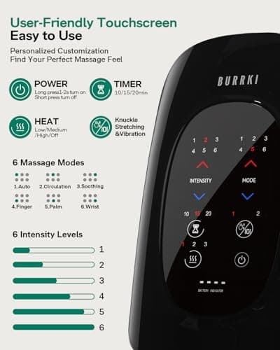 Burrki Hand & Wrist Massager with Heat and Finger Stretching Massage, Cordless Hand Massager for Arthritis and Carpal Tunnel, Mothers Day Birthday Gifts for Mom Women Men Her - Thumbnail 4