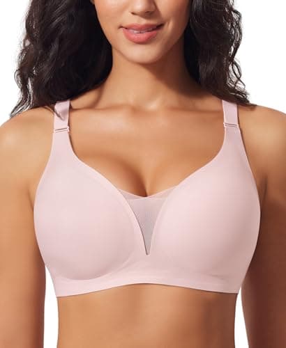 Ganado Wireless Bras for Women Full Coverage Mesh Seamless Supportive Comfortable Bras No Wire T Shirt Bra Padded Bralette #2 Pink, Medium