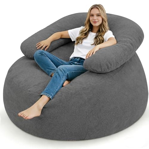 HABUTWAY Giant Bean Bag Chair, Oversized Beanbag Chair with Filler, Ultra Soft Teddy Fleece Bean Bag Lounge Floor Sofa w/U-Shaped Pillow for Gaming, Reading, Grey & Grey - Image 1