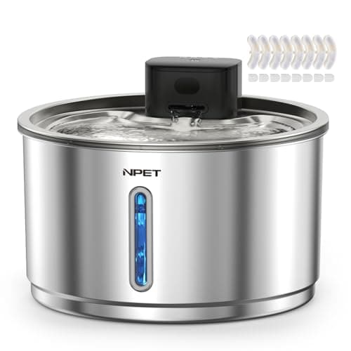 NPET Wireless Cat Fountain Stainless Steel, 1 Gallon/135oz Battery Operated Automatic Pet Drinking Fountain - Cordless Dog Water Dispenser with 8 Replacement Filters for Cats and Dogs Indoor - Image 1