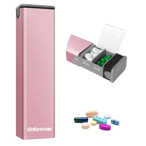 Weekly Metal Pill Organizer, Large Capacity 7 Day Travel Pill Organizer, Easy Open Secure Pill Box for Women, Adults & Seniors, Daily Pill Case (Pink)