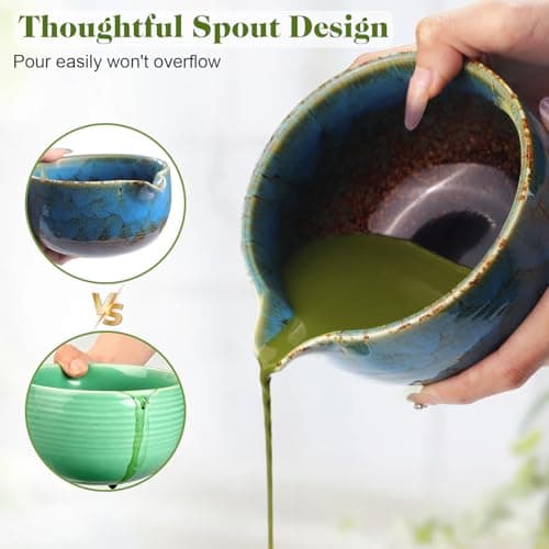 HEYMKGO Matcha Whisk Set 8 Pcs, Sapphire Blue Matcha Bowl with Spout, Bamboo Whisk & Holder, Scoop, Scoop Rest, Sifter, Bamboo Spoon & Tea Towel - Traditional Japanese Matcha Tea Ceremony Kit - Thumbnail 2