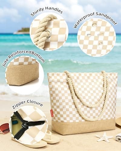 WOOMADA Large Straw Beach Tote - Tote Bag for Towels & Vacation Essentials - Thumbnail 6