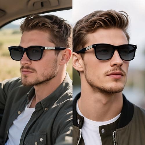 DTIUGUTAE Polarized Sunglasses for Men and Women, Classic Square Sun Glasses Driving Fishing UV Protection (Black frame/Gray Progressive) - Thumbnail 3