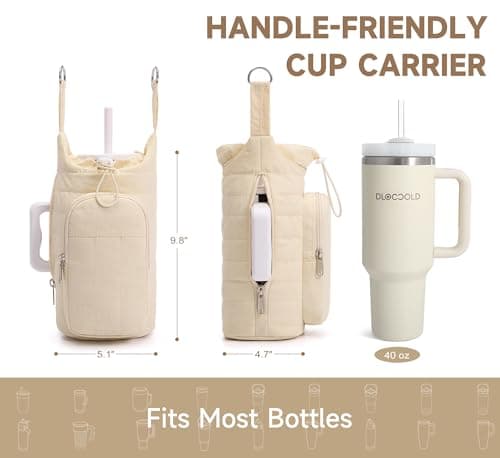 WOOMADA Water Bottle Holder Bag with Strap, 40/32 oz Crossbody Bag Gym Accessories, Sling Purses for Women(Beige) - Thumbnail 3