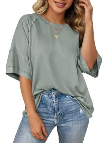 Cicy Bell Womens Oversized T-Shirts Summer Crew Neck Half Sleeve Tunic Tops Casual Loose Fit Basic Tee Shirt Grey - Image 1