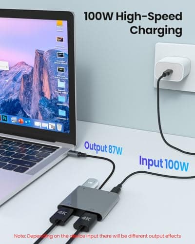 USB C to Dual HDTV Adapter, Fophmo 4K@60Hz HDTV Splitter Extend Display for Dual Monitors, macOS Only Allows Mirror Mode, Windows Allows Multi-Monitor Display 3 Separate Screens for 100W PD,USB-A Port - Thumbnail 5