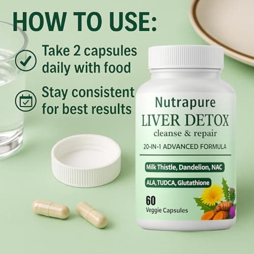 Nutrapure Liver Support Supplement Capsules, 20-in-1 Formula with Milk Thistle, Turmeric & Inositol, Antioxidant & Daily Wellness Support, 60 Veggie Capsules - Thumbnail 6