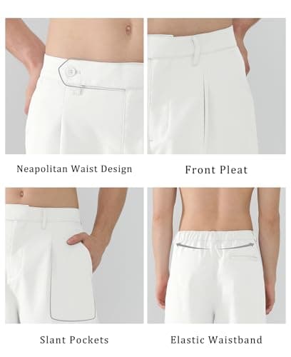 Susclude Baggy Dress Pants Men Old Money Pleated Wide Leg Pants Mens Casual Relaxed Fit Lightweight Work Pants for Men White - Thumbnail 6