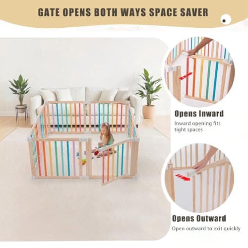 Gewitt Baby Wooden Playpen, Foldable Shape & Size Adjustable Playpen for Toddler and Babies, Wood Baby Play Yard with Locking Gate, Large Pack and Play for Play Area Indoor(Multicolor, 8 Panel) - Thumbnail 5