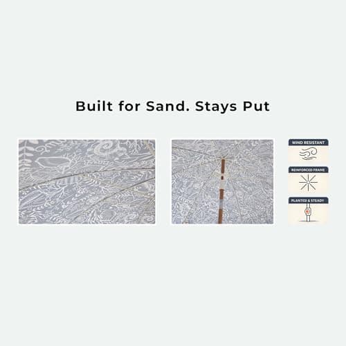 DEER LAND 6FT Fringe Beach Umbrella for Sand, Boho Coastal Patio Umbrella with Tassels, UPF 50+ Sun Protection, Tilt, Carry Bag for Beach Vacation & Pool, Reef Indigo - Thumbnail 6