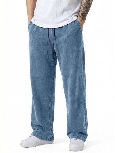 JMIERR Men's Big & Tall Sweatpants Acid Washed Baggy Wide Leg Cotton Drawstring Casual Streetwear Pants with Pockets, 2XL, Sail Blue - Image 1