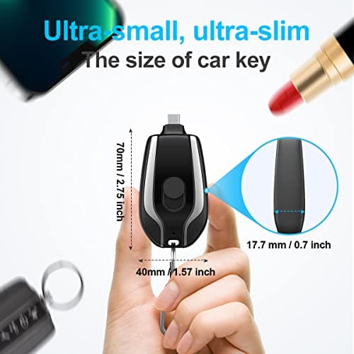 EMNT Keychain Portable Charger for USB C,2000mAh Mini Power Emergency Pod,Small Andriod Cell Phone Charger,Type C Power Bank Battery Pack for iPhone15,16 Plus,17 pro max,Charger for Samsung More - Thumbnail 2