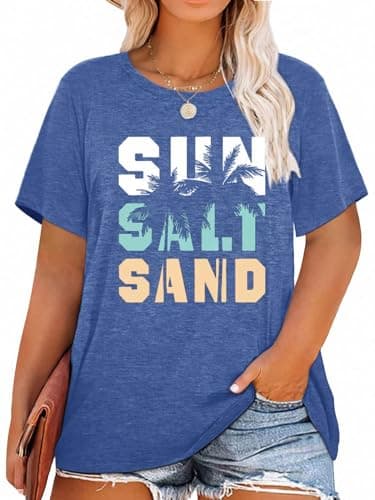 HDLTE Plus Size Beach Shirts for Women Short Sleeve Hawaiian Shirt Casual Vacation Blouses (Blue, 1X) - Image 1