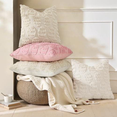 decorUhome Beige Faux Fur Egg Throw Pillow Covers 18x18 Set of 2 - Thumbnail 2