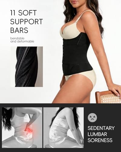 GROW LOOP Waist Trainer for Women Faja Body Shaper Tummy Control Shapewear Waist Cincher Corset, Double Belt Wrap Corset Trainer Tummy Control Shaper Black - Thumbnail 3