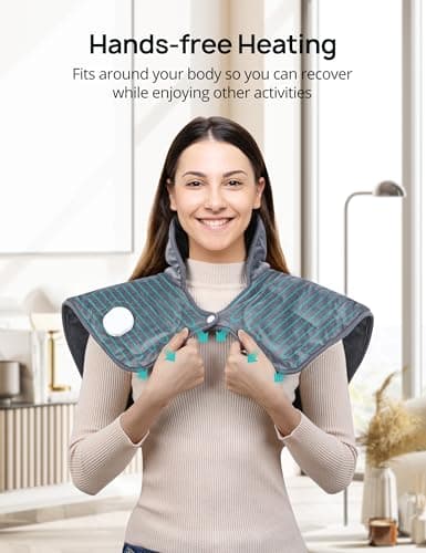 Weighted Heating Pad for Neck and Shoulders, Soft Heating Pad for Back Pain & Cramps Relief, 19" x 22" Large Electric Heated Shoulder Wrap with 4 Heat Settings, 2H Auto-Off, Gifts for Women & Men - Thumbnail 2