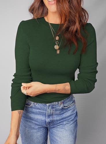 Dokotoo Sweaters for Women Casual Long Sleeve Womens Early Fall Fashion 2026 Solid Wool Soft Warm High Neck Outfits Lightweight Cute Basic Pullover Tops Trendy Green Large - Thumbnail 3