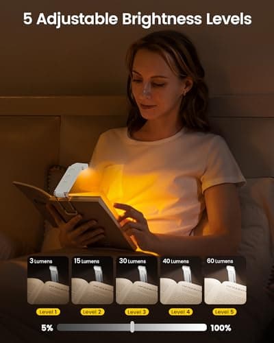 Glocusent 12 LED Rechargeable Book Light, Clip-on Reading Light with 5 Colors & 5 Brightness Levels, Up to 100Hrs Runtime, Eye-Caring Reading Lights for Books in Bed, Perfect for Book Lovers, Kids - Thumbnail 3