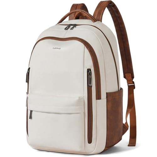 LATMAP Backpack Purse for Women Men Faux Leather Backpack, Travel Work Laptop Back Pack Teacher Bookbag fits 15.6" Laptop, Beige