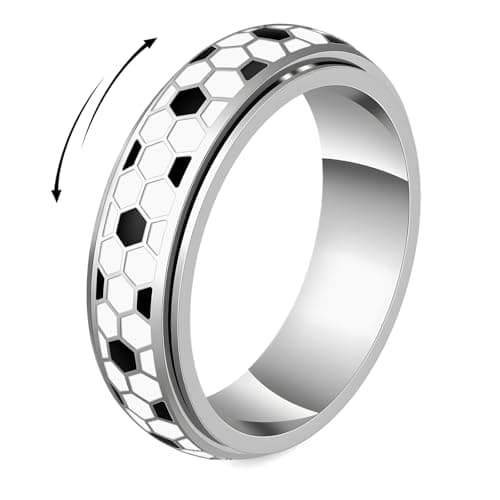 SYDNFZY Soccer Fidget Ring for Adults – Stainless Steel Anxiety Relief Jewelry with Football Design for Women, Soccer Gifts for Men, Sport Mom Essentials (Silver, 6) - Image 1