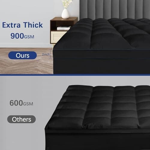 CYMULA Short Queen Mattress Topper, Cooling Bed Mattress Topper, Thick Mattress Pad Cover Pillow Top Mattress Topper, Black Plush Down Alternative Fill - Thumbnail 6