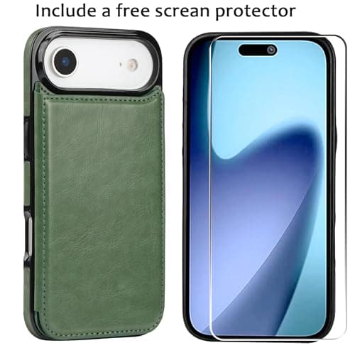 JOYAKI Compatible with iPhone 17 Air Wallet Case with Card Holder, PU Leather Kickstand Card Slots Case with Screen Protecor, Double Magnetic Clasp and Durable Shockproof Cover 6.6 "-Grass Green - Thumbnail 3