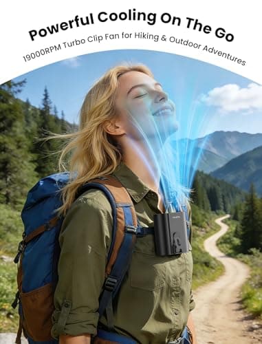 HandFan Portable Waist Fan with Removable Battery, 19000RPM 5-Speed Strong Airflow, 5200mAh Rechargeable Belt Clip Fan, 2-in-1 Under Shirt/Neck Wearable Fan with Lanyard for Outdoor Jobsite Camping - Thumbnail 5