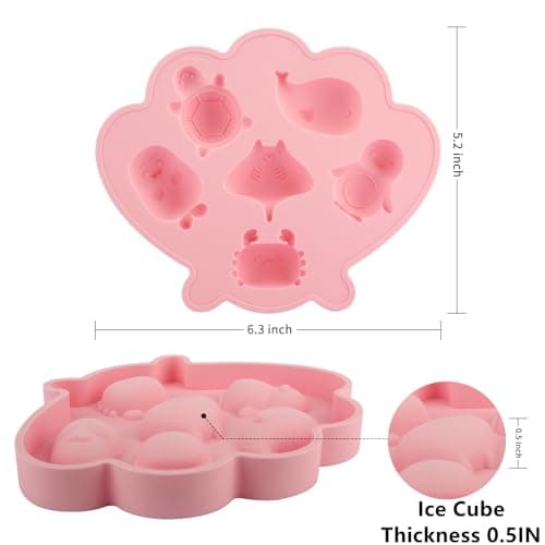 Fu Store Ice Cube Tray Shell Silicone Ice Cube Trays with Cute Marine Life Shapes Cubes Easy to Release Perfect for Freezer Home, Kitchen, Drinks, Cocktail, Coffee, Chocolate Mold (Pink) - Thumbnail 3