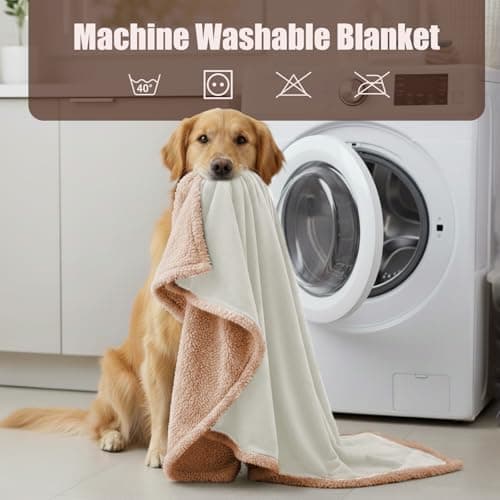 Makigued Waterproof Dog Blanket for Couch & Bed, Reversible Sherpa Fleece Pet Throw with Quiet TPU Barrier, Machine Washable Furniture Protector for Large Dogs & Cats, Throw Size 50x60 Inch, Cream - Thumbnail 5