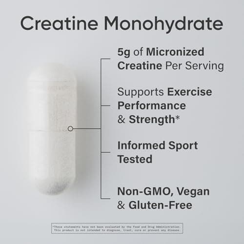 Sports Research® Creatine Monohydrate Capsules - Supports Workout Recovery, Lean Muscle gain, Performance and Strength* - Non-GMO, Vegan Certified - 5g per Servings - 30 Servings - Thumbnail 2