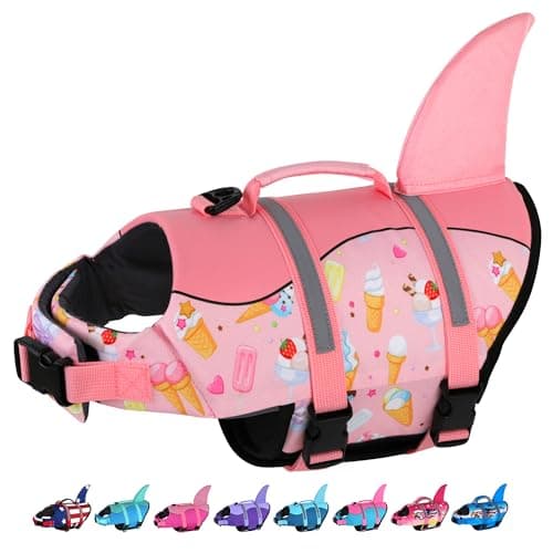 Dogcheer Dog Life Jacket, Cute Shark Dog Life Vest for Swimming Boating with Superior Buoyancy and Rescue Handle, Adjustable Puppy Floating Swim Vest for Small Medium Large Dogs - Pink Ice Cream, S - Image 1