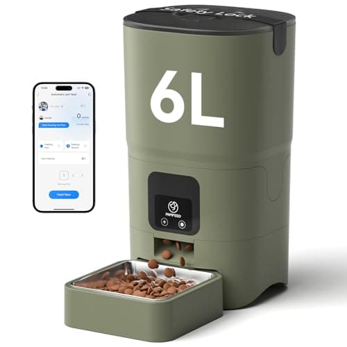 PAPIFEED Automatic Cat Feeder with App, 2.4G WiFi Cat Food Dispenser, 6L Timed Cat Feeders for Dry Food, 10 Meals/Day, 12 Portions/Meal, Dual Power Supply Smart Pet Feeder for Small Dog, Army Green - Image 1