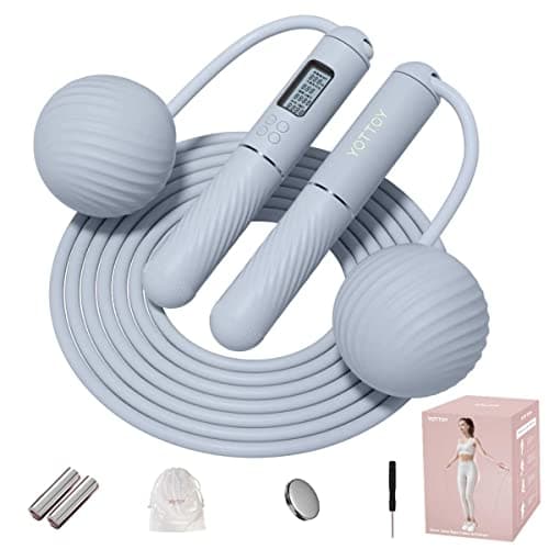 YOTTOY Cordless Jump Rope with Counter - Ropeless Jump Rope 2 In 1 with Large Cordless Ball-Weighted for Women with LCD Display (Blue) - Image 1