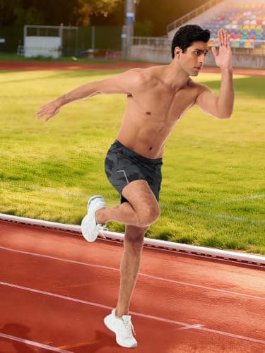 3rd hill Men's 7 inch Running Shorts with Zipper Pockets Quick Dry Athletic Gym Workout Shorts Lightweight Grey Camo L - Thumbnail 5