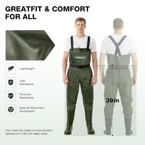 Lekesky Fly Fishing Chest Waders with Boots for Men Women, US Sizes 5–14,2-Ply Nylon/Pvc Waterproof Waders(Green,M12) - Thumbnail 5